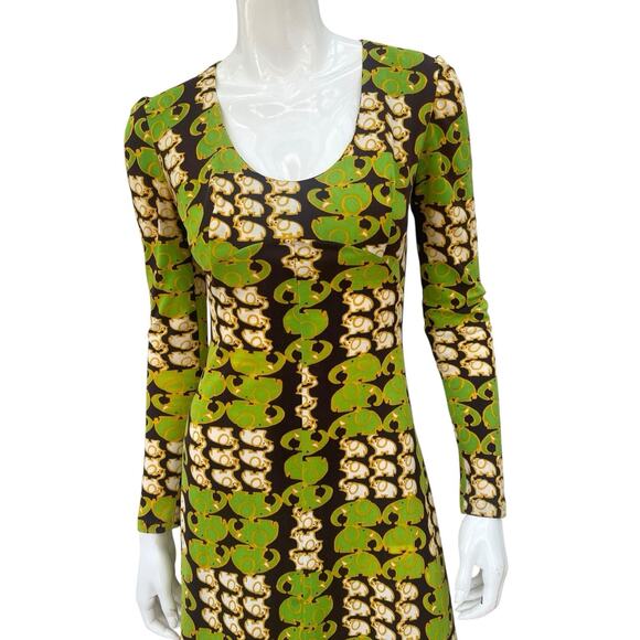 Vintage 60’s/70’s Elephant Print Op-Art Long Sleeve Maxi Dress, XS/S - Picture 4 of 13